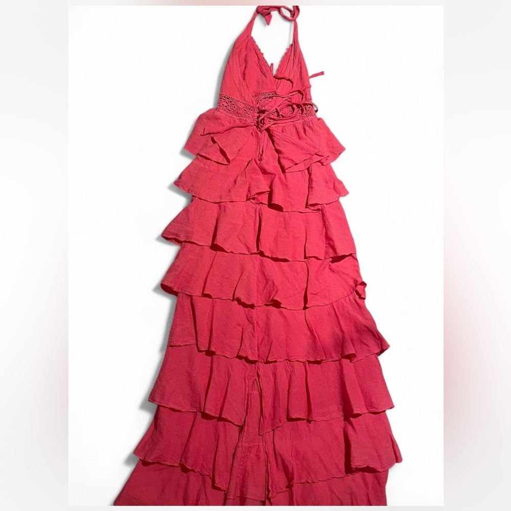 Pink V-Neck Ruffle Dress - Picture 6 of 7